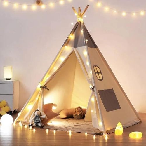 Enfant Avec Lumière Tapis & Fixateur, Cabane Tente Tipi Enfant, Grande Tente Pliante Pour Bebe, Maison Petit Garçon Fille (Gris)