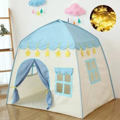 Tente De Jeu Enfant, Château Pour Enfant, Avec Sac De Transport,Portatif Avec Étoiles Brillantes, Intérieur Et Extérieur Bleu