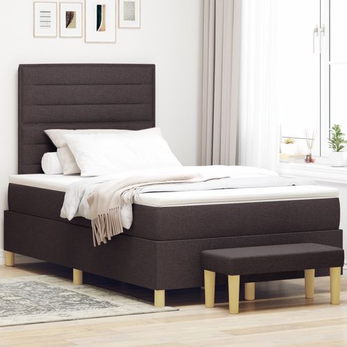 Vidaxl Lit Box Spring Avec Matelas & Banc Marron Foncé 120x190 Cm Tissu