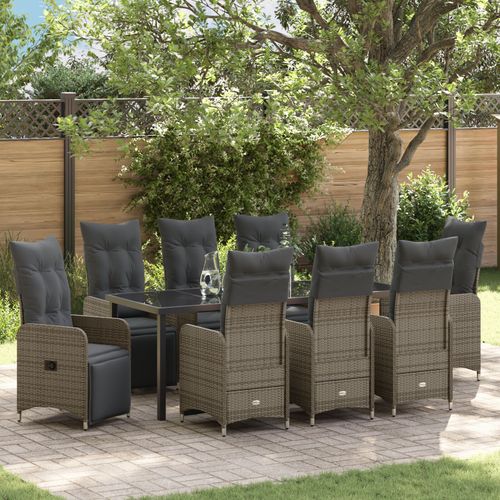 Vidaxl Set De Salle À Manger De Jardin 9 Pièces Avec Coussins Beiges En Rotin Synthétique