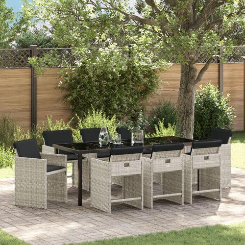 Vidaxl Set De Salle À Manger De Jardin 9 Pièces Avec Coussins Gris Clair En Rattan Pe