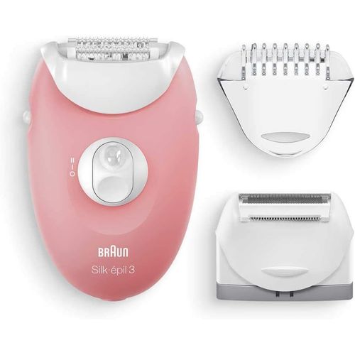 Checarzhn-Silk-Épil 3 Épilateur Électrique Femme,Pour Débutantes,Blanc/Rose,Comprend Un Épilateur Électrique,Un Rasoir Et Une Tondeuse,Se 3-440