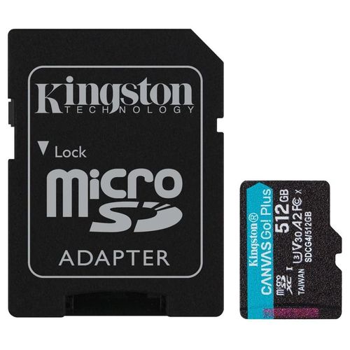 Kingston Canvas Go! Plus - Carte mémoire flash (adaptateur microSDXC vers SD inclus(e)) - 512 Go - A2 / Video Class V30 / UHS-I U3 / Class10 - microSDXC UHS-I