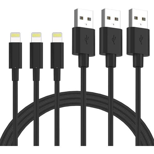 Hamiltion-Lot De 3 Câble De Chargeur Iphone 1m, Mfi Certifié, Fil Lightning Charge Rapide Pour Iphone 11 Pro Xs Max Xr X 8 Plus 7 6s 6 Plus 5 Se Ipad, Cordon Noir