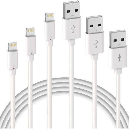 Hamiltion-Lot De 3 Câble De Chargeur Iphone 1m 2m 3m, Mfi Certifié, Fil Lightning Charge Rapide Pour Iphone 13 12 11 Pro Xs Max Xr X 8 7 6s Plus / 8 7 6s 6 5 Se 5c, Chargeur Ipad/Airpods, Cordon Blan