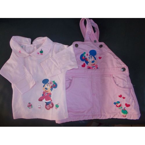 Ensemble Disney Fille Robe &#43 Haut Assorti Minnie Du Parc Disneyland Paris Taille 6 Mois