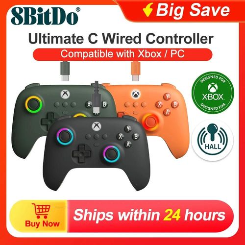 8bitdo Ultimate C Contrôleur Xbox Filaire Manettes De Jeu Pc Xbox Série X S, Xbox One Rgb Lumière Anneau De Feu Effet Hall Bâtons Pour Windows Dark Gray