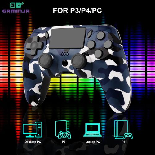 Gaminja P47 Contrôleur Bluetooth Sans Fil Manette De Jeu Avec Gyroscope 6 Axes Pc Joystick Pavé Tactile Double Vibration Pour Ps4 Pc Gagne 7 8 Camouflage Blue