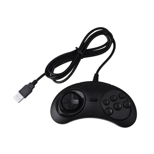 Manette De Jeu Filaire Usb À 6 Touches En Plastique Noir, Contrôleur Pour Sega Genesis / Md Pc / 2 Y1301 / Mac Mega Drive