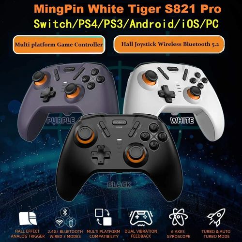 Mingpin White Tiger S821 Pro Contrôleur De Jeu Hall Joystick Sans Fil Bluetooth Manette De Jeu Pour Switch/Ps4/Android/Ios/Pc Vapeur Violet