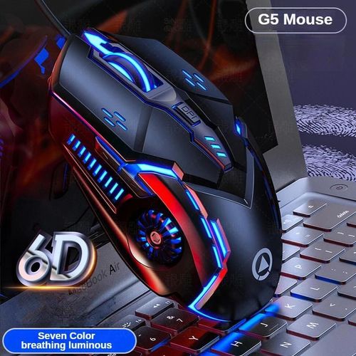 Souris filaire G5 originale rétro-éclairage haute sensibilité 6 touches Macro programmation souris mécanique de jeu pour ordinateur de jeu tablette PC Black Button Sounds