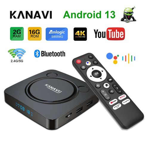 Boîtier TV intelligent Android 13 Google Voice Youtube Dual 2.4/5G Wifi S905w2 4 Go 128 Go 8K HDR10 BT5.0 Multilingue Smart Home KANAVI 4GB128GB ir Ua Plug