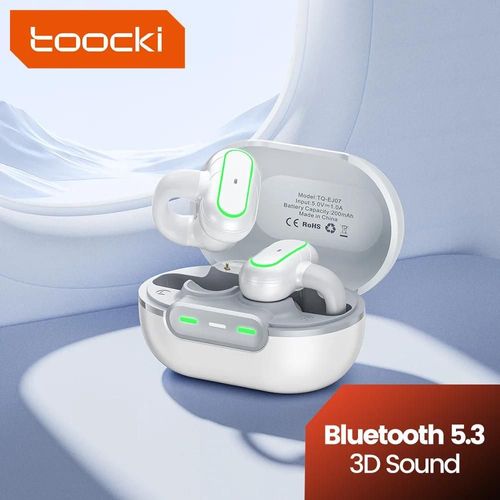 Toocki Clip-Ear casque sans fil Bluetooth 5.3 écouteurs suppression du bruit contrôle tactile avec double Microphone IPX5 étanche WHITE