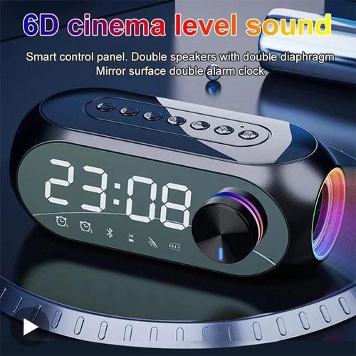 Caixa De Som-Réveil Radio FM Haut-parleur Bluetooth, Caisson de basses portable, Boîte de son, Musique sans fil, Mini Woofers Bocina, Lampe Colonne Black CHINA