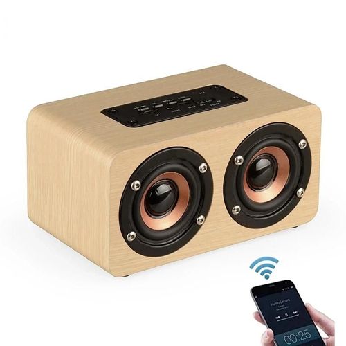 Haut-parleur Bluetooth portable en bois, haut-parleurs HiFi stéréo, lecture TF, appel mains libres, entrée AUX, haut-parleur Super Bass, caisson de basses pour touristes, 6W En bois