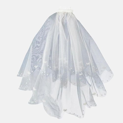 Mode Châle Voiles De Mariée Double Couche Bow Perles Accessoires De Mariage