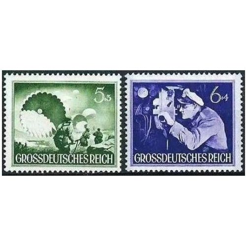Allemagne, 3ème Reich 1944, Très Beaux Timbres Neufs* Journée Des Héros (2ème Série), Timbres Yvert 793 Parachutiste Et 794 Officier Sous Marinier Au Périscope. -