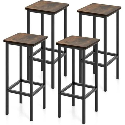 4 Tabourets De Bar Costway Style Industriel, Avec Repose-Pieds Hauteur De 65 Cm Marron Rustique Pour Cuisine, Salle À Manger