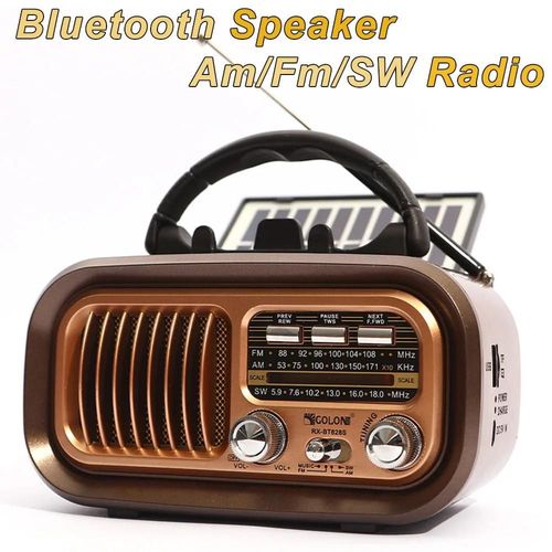 Haut-parleur Bluetooth radio multifonction rétro avec panneau solaire, radio portable de poche en bois, radio à trois bandes, audio sans fil, AM, FM, SW Random Colour