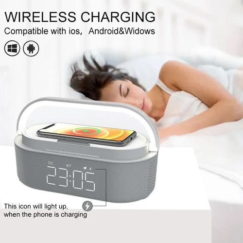 S305 Caixa De Som radio numérique FM, réveil De sommeil, lampe De chevet, double haut-parleur caisson De basses, chargeur sans fil iPhone 15W/30W/60W S305 WHITE