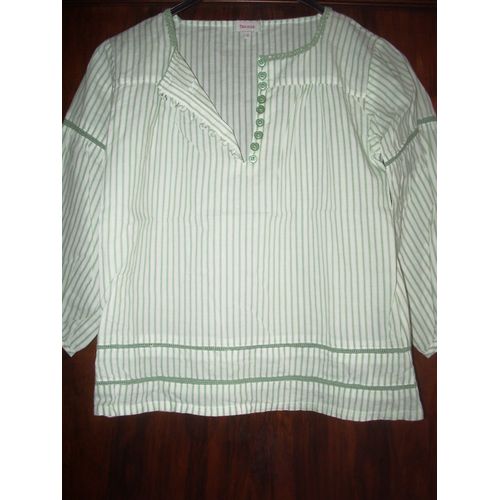 Tunique Tex Kids Taille 8 Ans Blanche Rayée Vert Très Belle