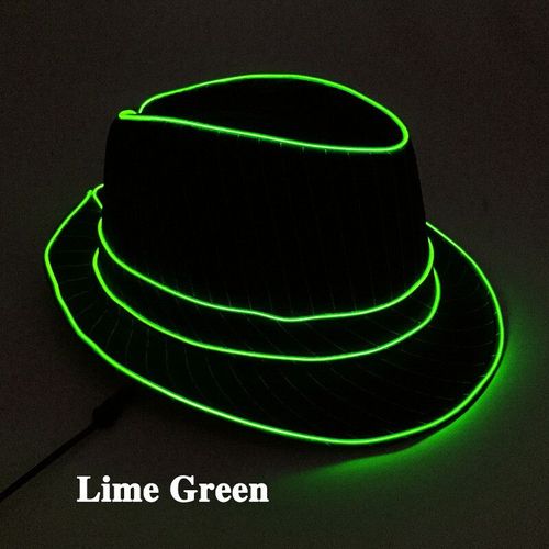 Chapeau Fedora Lumineux À Led Multicolore,Chapeau Panama Lumineux,Chapeau De Messieurs Avec Costume Pour La Danse - A-Lime Green