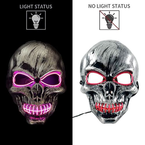 Masque D'horreur Shoous Neon Halloween,Led Plonger Oyante,Masque De Crâne,Décor De Fête D'halloween,Fournitures De - 04 Pink-A10