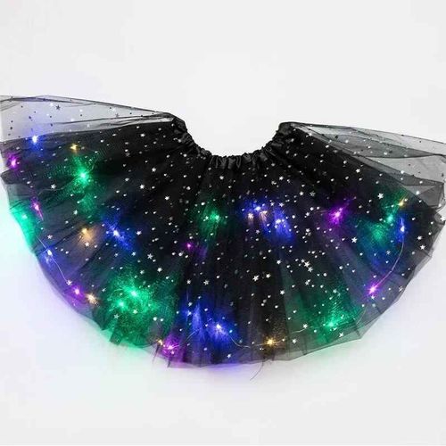 Jupe Tutu Lumineuse À Paillettes Et Étoiles En Tulle Pour Femme,Costume De Ixd'halloween Pour Fille- Black-30cm For Children