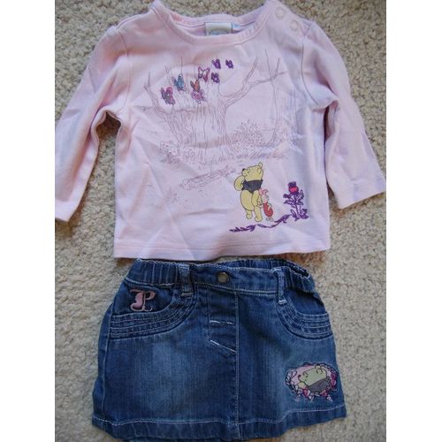 Ensemble Bébé Fille Jupe En Jean + Haut Disney Winnie L'Ourson Taille 3 Mois Idée Cadeau