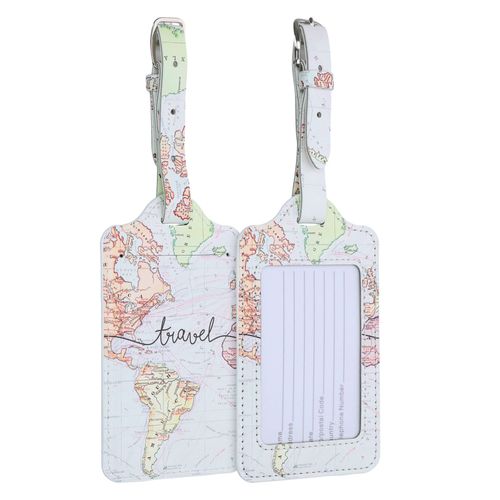 Kwmobile 2x etiquette bagage pour valise - lot 2x tag porte-etiquette pour valise et sac de voyage avec carte nom adresse numero - noir-multicolore - Carte du monde voyage noir-multicolore