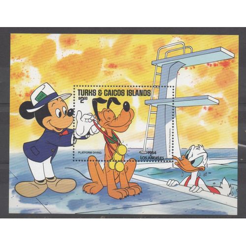 Iles Turks Et Caïques Timbre Mickey Aux Jeux Olympiques De Los Angeles 1984