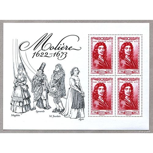 France 2022, Très Beau Bloc Feuillet Neuf** Luxe Yvert 5642, 4 Timbres 5642, 400 Ans De La Naissance De Jean-Baptiste Poquelin, Dit Molière, Comédien Et Dramaturge Français.