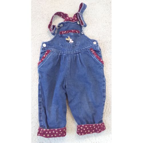 Jolie Salopette En Jean Fille Disney &#34disney Store &#34 Broderie Minnie Taille 2/3 Ans Neuve