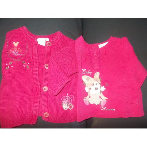 Ensemble Bébé Fille Disney Gilet + Haut Minnie Fushia Taille 6 Mois Idée Cadeau