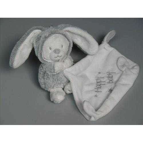 Doudou plat ours déguisé en lapin blanc gris Happy Baby ORCHESTRA PREMAMAN