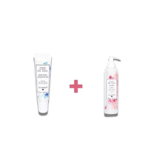 Lilaroze Paris Pack Baume À Lèvres Extrait De Fleur Des Alpes Miel De Tilleul Bio + Lait Corps Extrait De Rose Hydrate Et Apaise Beu 