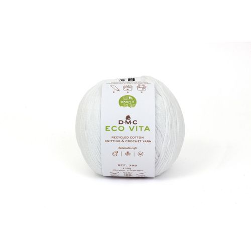 Fil Coton Recyclé Eco Vita 3mm 100g Tricot Et Crochet Col. 001 Blanc