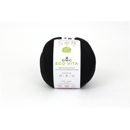 Fil Coton Recyclé Eco Vita 3mm 100g Tricot Et Crochet Col. 002 Noir