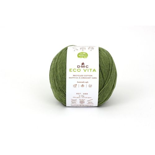 Fil Coton Recyclé Eco Vita 3mm 100g Tricot Et Crochet Col. 018 Vert