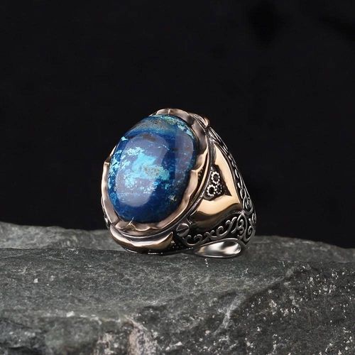 Chevalière Homme Argent 925 ¿ Azurite Naturelle
