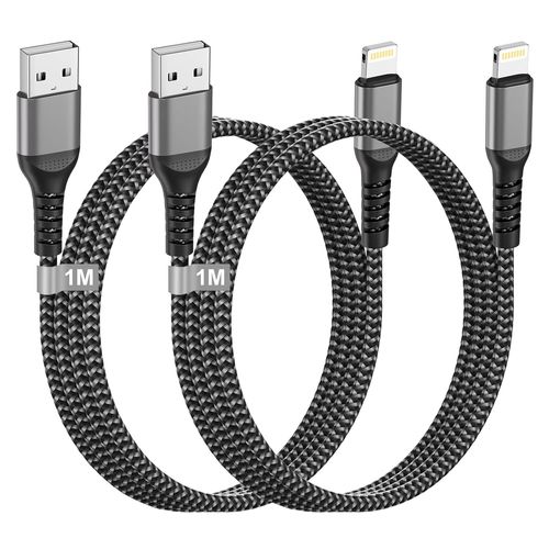 Shiba-Câble Iphone 1m Lot De 2 [Certifié Mfi], Chargeur Lightning Usb Nylon Cordon Charge Rapide Pour Iphone 14/13/12/11 Pro Max/X[1