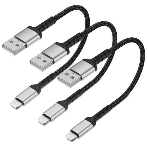 SHIBA-Lot de 3 câbles de charge courts pour iPhone - 20 cm - USB A vers Lightning - Certifié MFi - En nylon - Compatible avec iPho[1