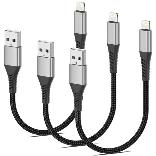 SHIBA-Lot de 3 câbles de charge USB de 20 cm en nylon pour 14 13 12 11 Pro Max Mini 10 8 7 Plus XR XS SE, iPad Air Mini[1090]