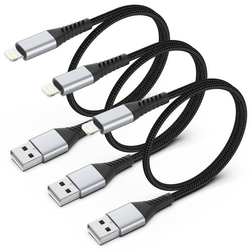 SHIBA-Lot de 3 câbles de charge USB 60 cm en nylon pour 14 13 12 11 Pro Max Mini 10 8 7 Plus XR XS SE, iPad Air Mini[1089]