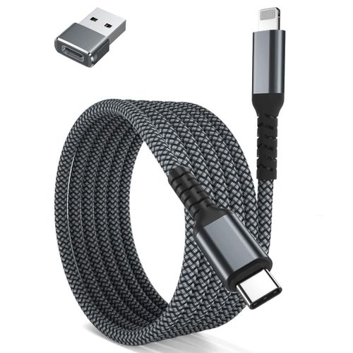 SHIBA-Câble Chargeur USB C vers Lightning 2M avec Adaptateur USB A,Cordon d'Alimentation Type C PD Charge Rapide pour iPhone 11 12[5