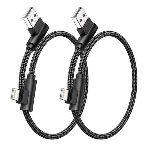 SHIBA-Lot de 2 câbles de charge courts pour iPhone - 0,3 m - Câble Lightning certifié MFi à 90 ° - En nylon tressé - Pour iPhone 1[6
