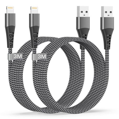 SHIBA-Câble iPhone, Cable Chargeur iPhone 3m/Lot de 2 Certifié MFi Câble Lightning USB iPhone Cable 3m Long Nylon Cable iPhone USB[5