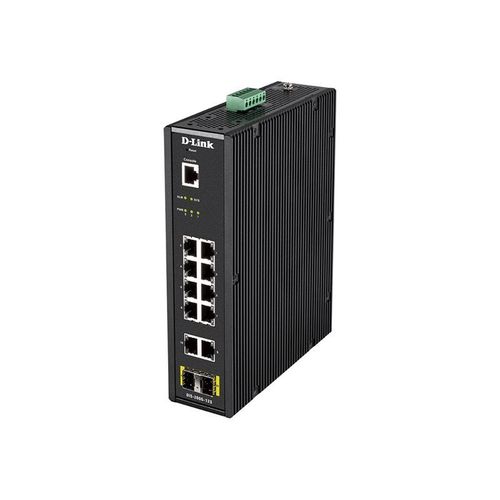 D-Link DIS 200G-12S - Commutateur - Géré - 10 x 10/100/1000 + 2 x SFP - Montage sur rail DIN, fixation murale - CA 120/230 V / CC 46 - 54 V