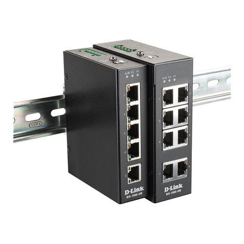 D-Link DIS 100E-8W - Commutateur - non géré - 8 x 10/100 - Montage sur rail DIN, fixation murale - Tension CC