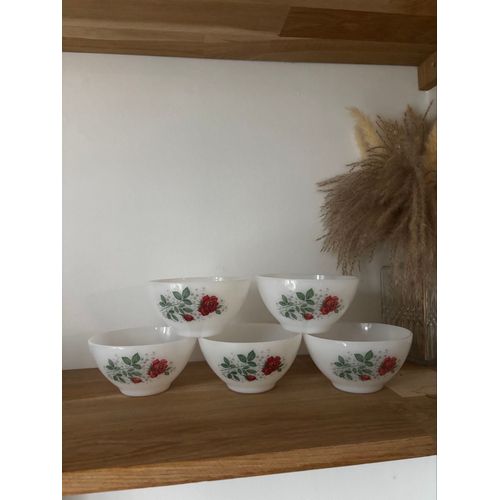 Vintage Lot De 5 Bols Arcopal Roses Rouges 